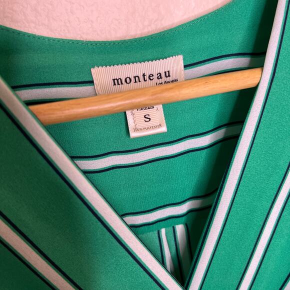 Monteau Green and White Stripe Summer Dress Small - Picture 2 of 12